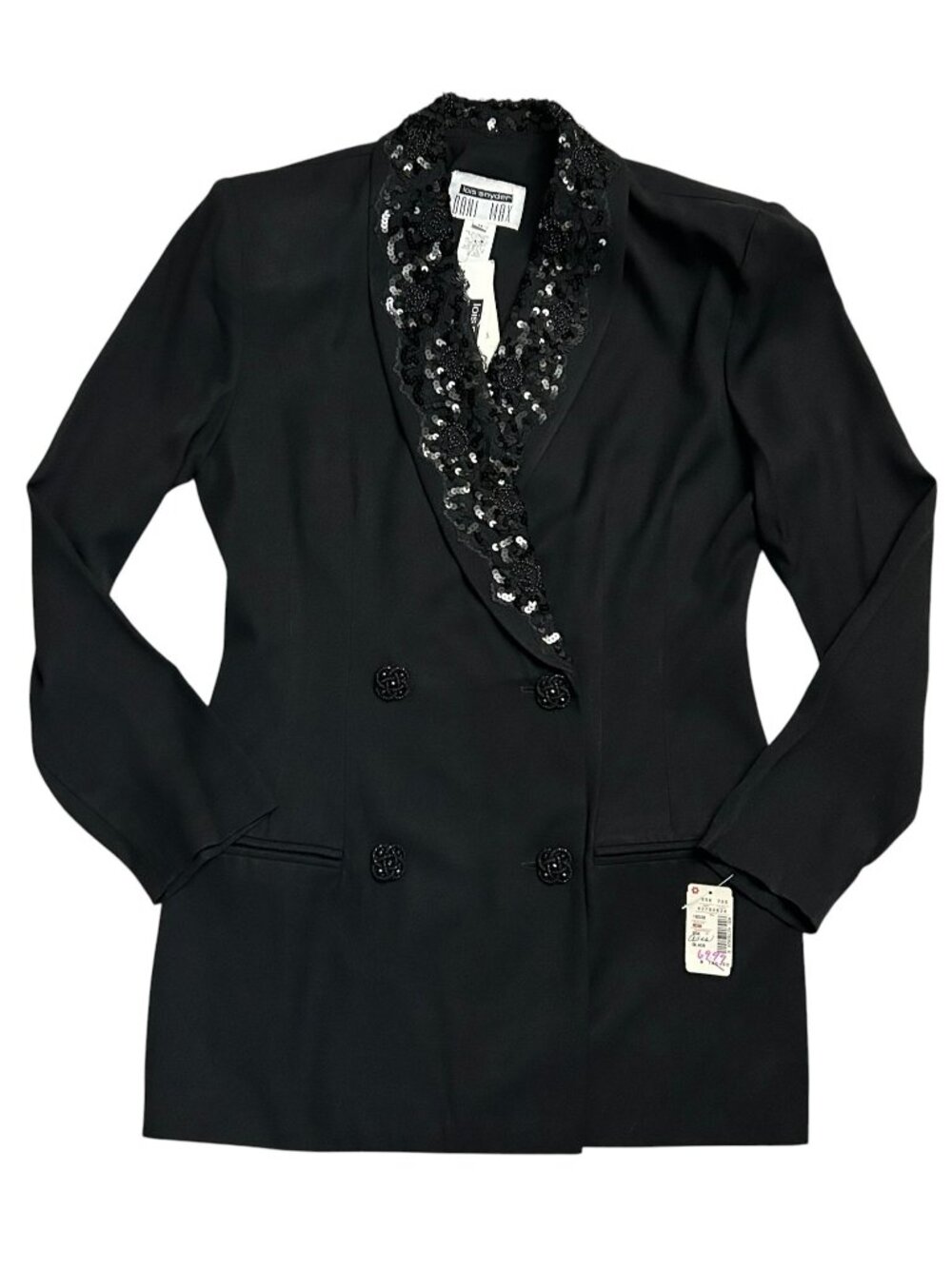 Lois Snyder Dani Max Size 8 Vintage Black Embellished Double Breasted Blazer NWT - Picture 3 of 12